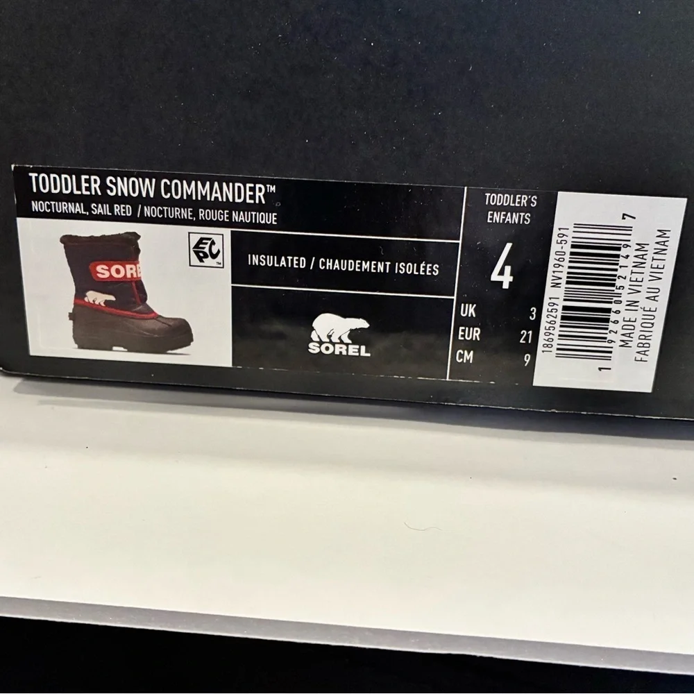 NIB Sorel Toddler Insulated Snow Commander Boots Red/Blue w/Black Soles; Size 4